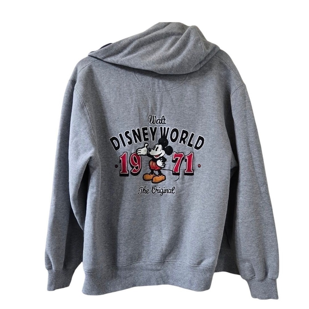 Disney‎ Mens Hoodie Mickey Mouse Full Zip Gray Walt Disney World 1971 Fleece S